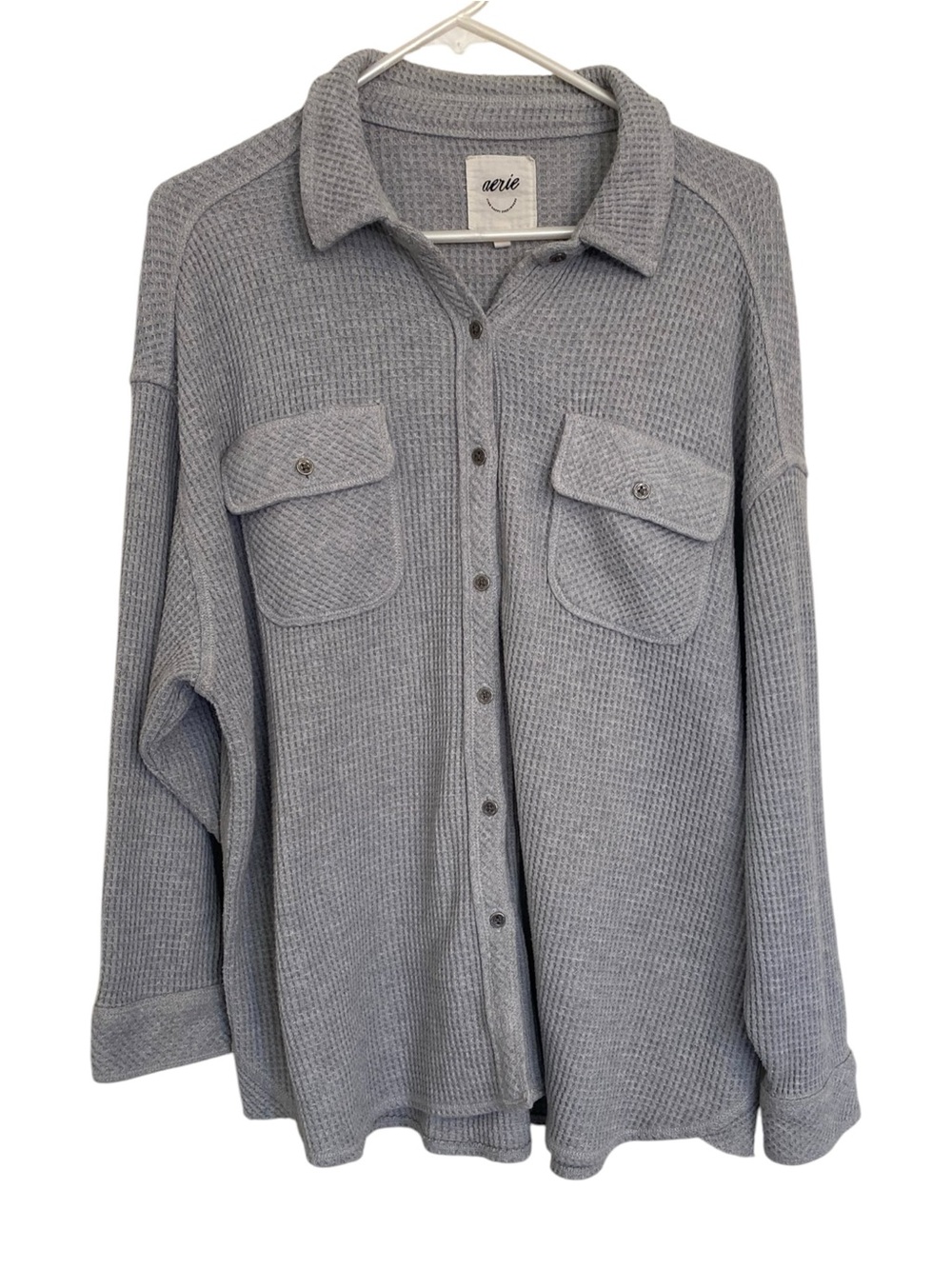 Aerie Lumber Jane Waffle Thermal Shacket Oversized Gray Button Up M